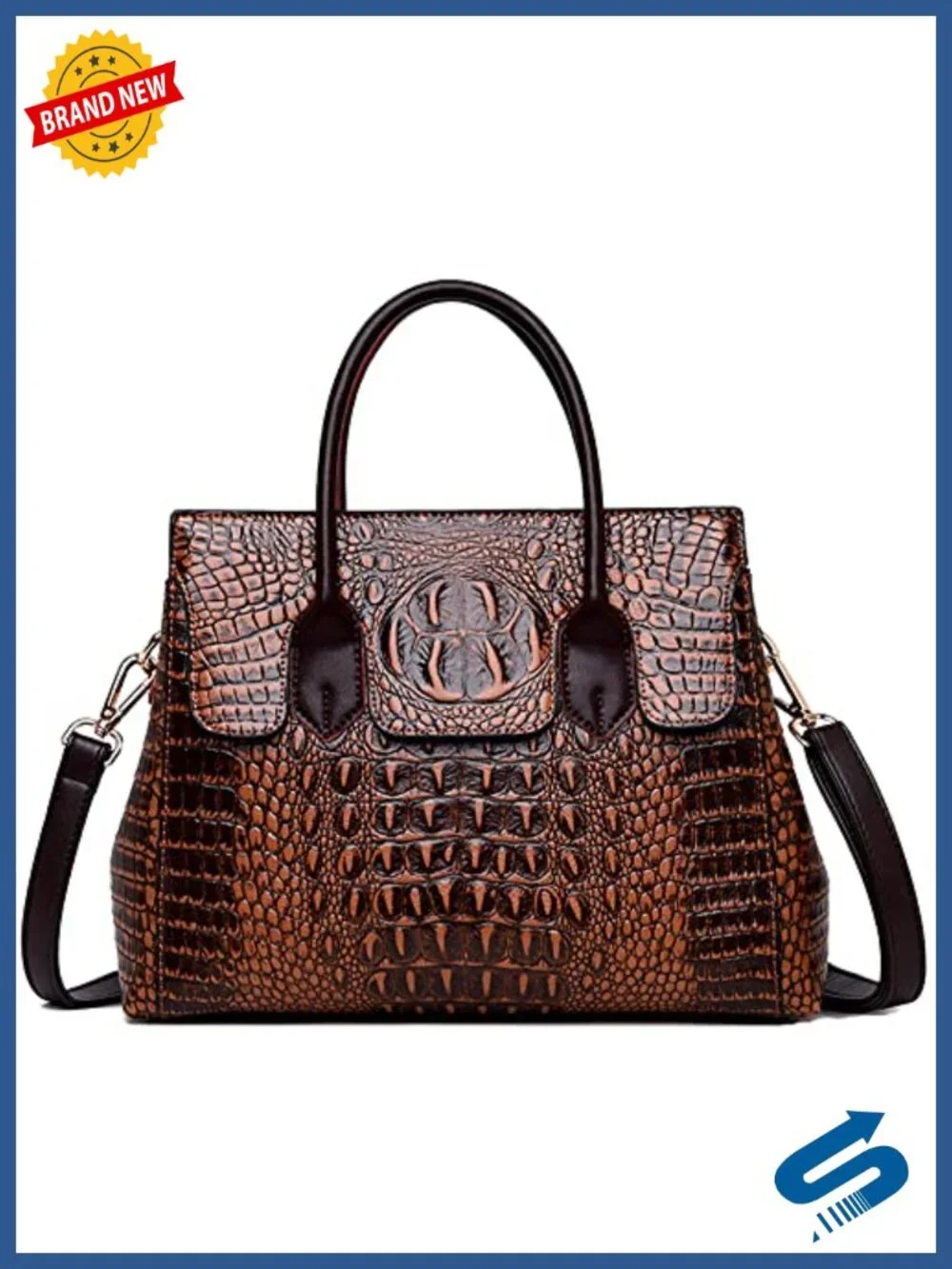 Faux Leather Crocodile Embossed Satchel Handbag Top-Handle Shoulder Bag